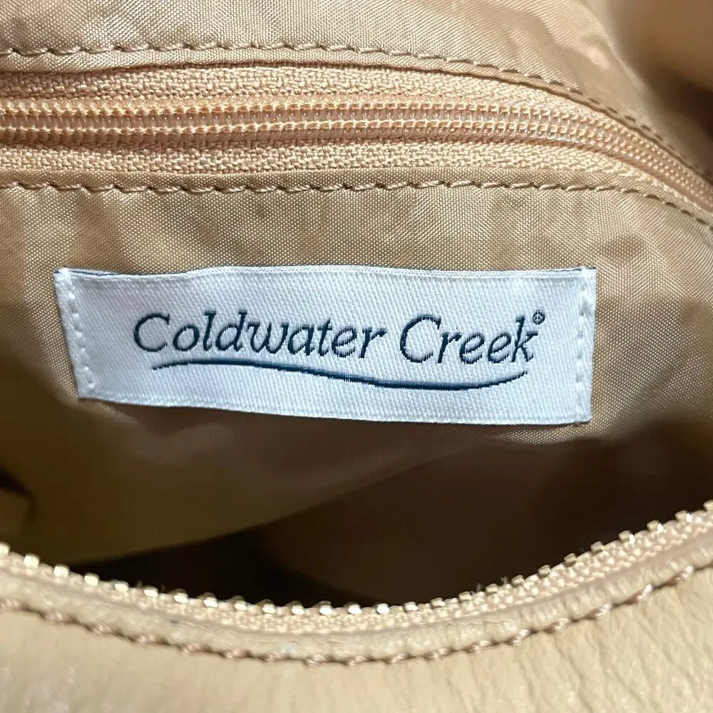 Coldwater Creek Wandering Thyme Leather Hobo Bag Tan Embroidery Braided Strap
